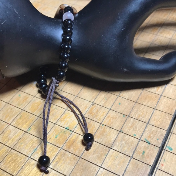 Banded Agate Panel Black Bead Woven Black Cord Bracelet 6 to 9”L Adjustable EVC - Picture 4 of 7